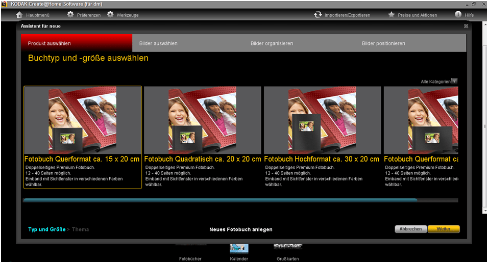 KODAK Create@Home Software Fotobuch auswählen